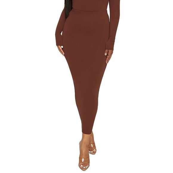 Naked Wardrobe NW-S0044 Women's Sz XS Chocolate Brown Hourglass Midi Skirt - Picture 8 of 8